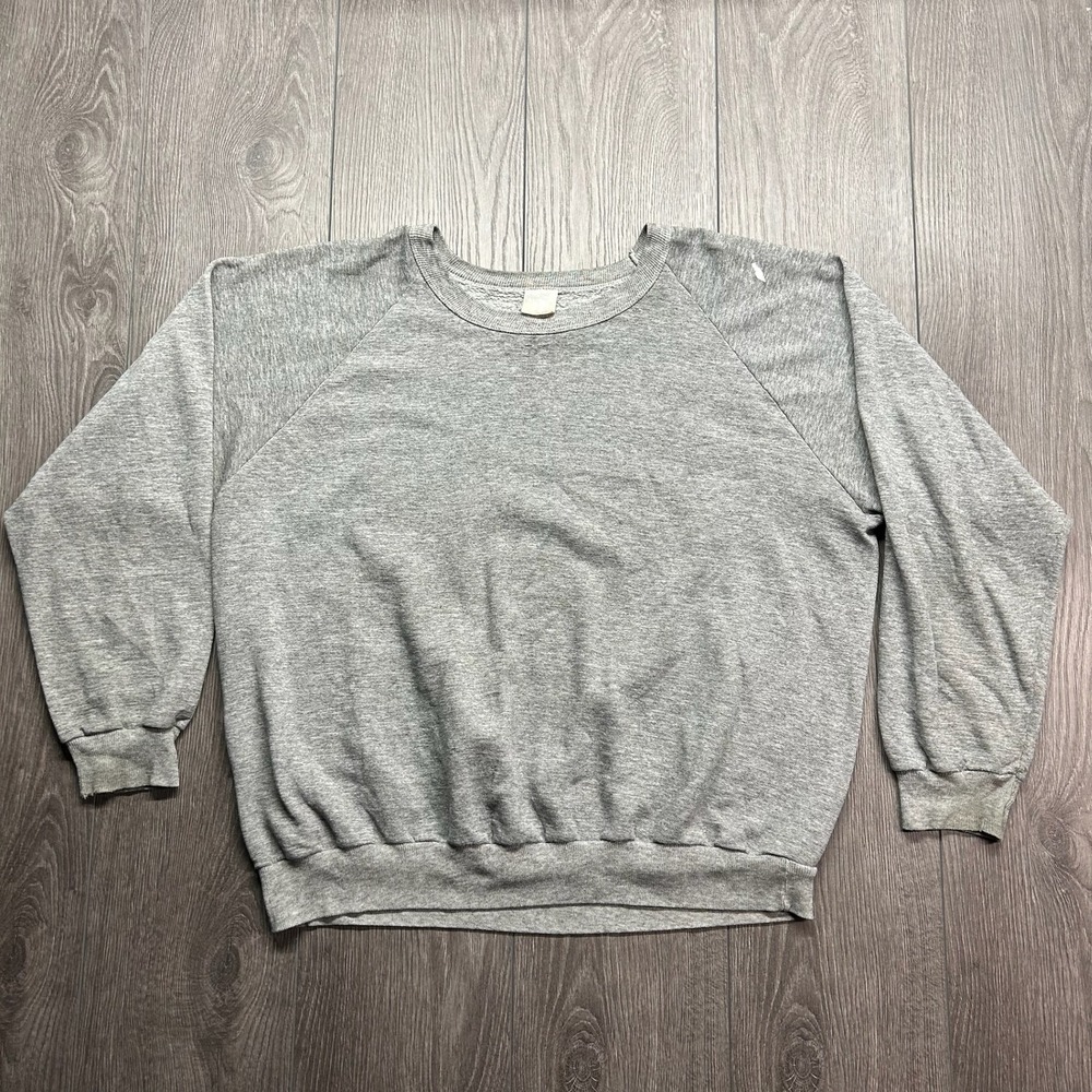 Vintage 1980s Blank Heather Grey Sweatshirt Large Boxy Raglan Thin Fleece 9818